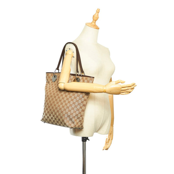 グッチ GGキャンバス 120836 002058 ブラウン キャンバス レザー トートバッグ レディース GUCCI 中古