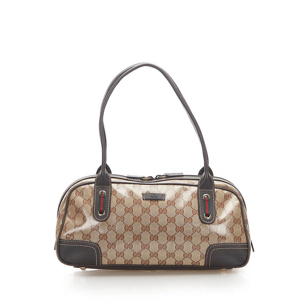グッチ GGクリスタル シェリーライン 293594 ブラウン PVC レザー トートバッグ レディース GUCCI 中古