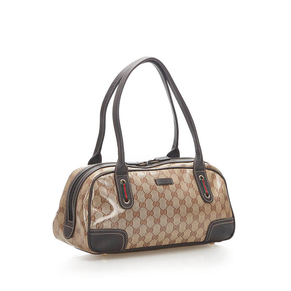 グッチ GGクリスタル シェリーライン 293594 ブラウン PVC レザー トートバッグ レディース GUCCI 中古