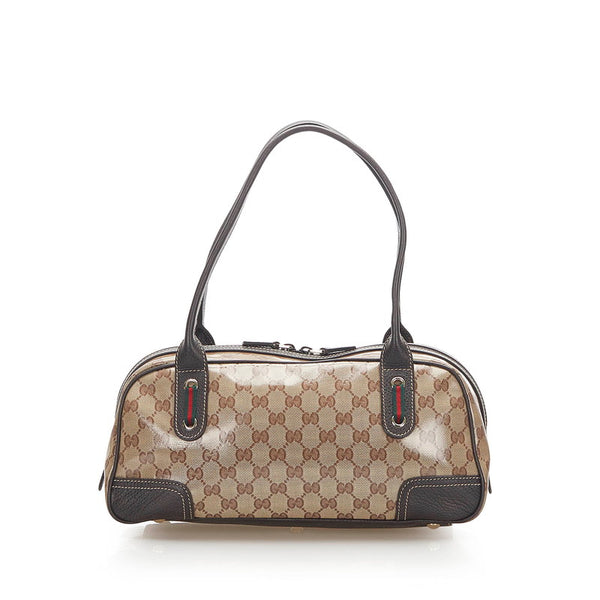 グッチ GGクリスタル シェリーライン 293594 ブラウン PVC レザー トートバッグ レディース GUCCI 中古