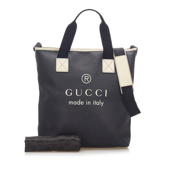 グッチ 162163 ブラック アイボリー PVC レザー ショルダーバッグ トートバッグ 2WAY メンズ GUCCI 中古
