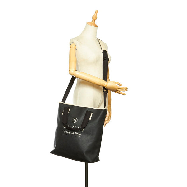 グッチ 162163 ブラック アイボリー PVC レザー ショルダーバッグ トートバッグ 2WAY メンズ GUCCI 中古