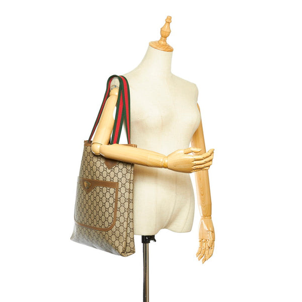 グッチ GGプラス シェリー ブラウン PVC トートバッグ レディース GUCCI 中古