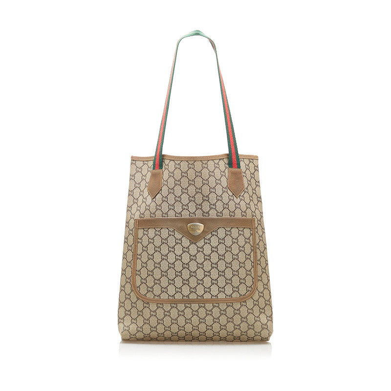 グッチ GGプラス シェリー ブラウン PVC トートバッグ レディース GUCCI 中古