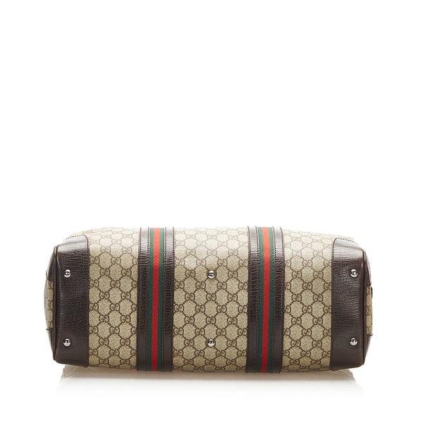 グッチ GGスプリーム シェリーライン 131176 ブラウン PVC レザー ボストンバッグ ユニセックス GUCCI 中古