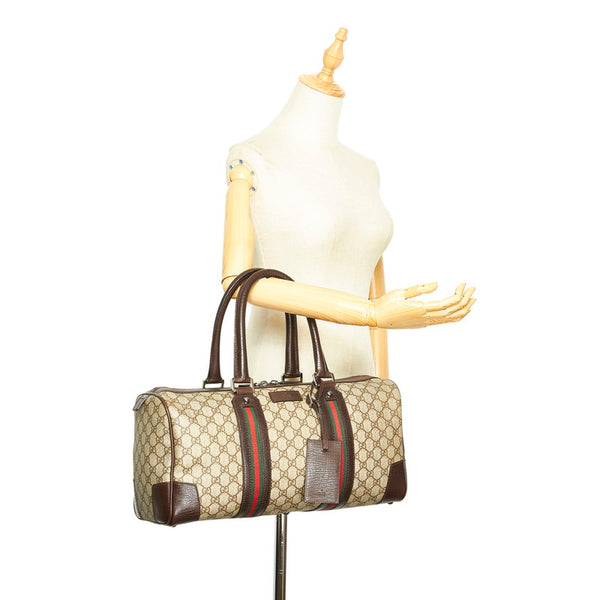 グッチ GGスプリーム シェリーライン 131176 ブラウン PVC レザー ボストンバッグ ユニセックス GUCCI 中古