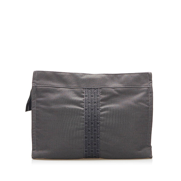 エルメス エールライン グレー キャンバス ポーチ メンズ HERMES 中古