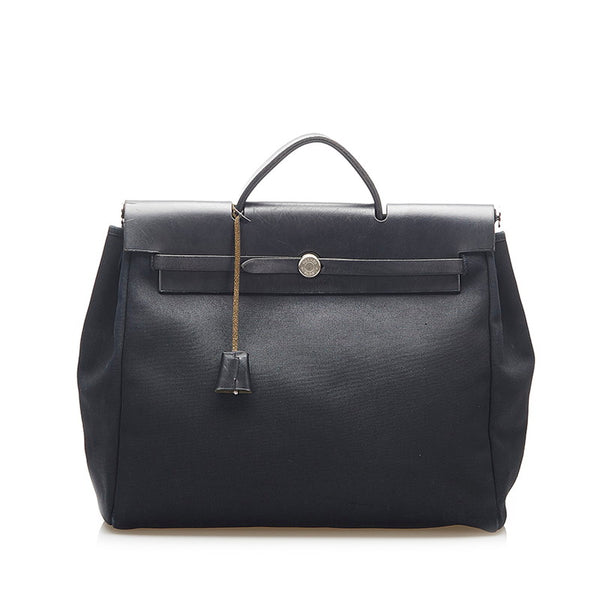 エルメス エールバッグMM ブラック キャンバス レザー ショルダーバッグ トートバッグ レディース HERMES ☐D刻印 中古
