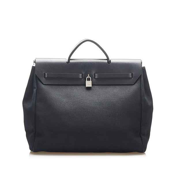 エルメス エールバッグMM ブラック キャンバス レザー ショルダーバッグ トートバッグ レディース HERMES ☐D刻印 中古