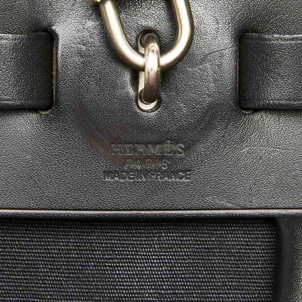 エルメス エールバッグMM ブラック キャンバス レザー ショルダーバッグ トートバッグ レディース HERMES ☐D刻印 中古
