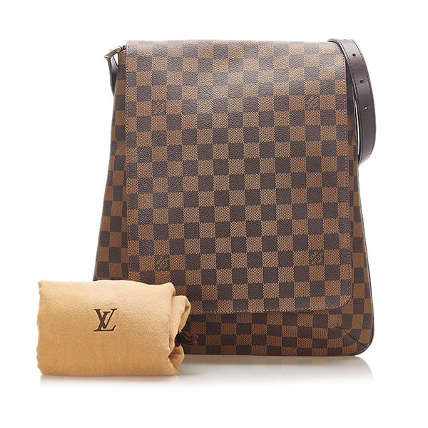 ルイ ヴィトン ダミエ ミュゼットロング N51302  ブラウン PVC レザー ショルダーバッグ レディース LOUIS VUITTON 中古