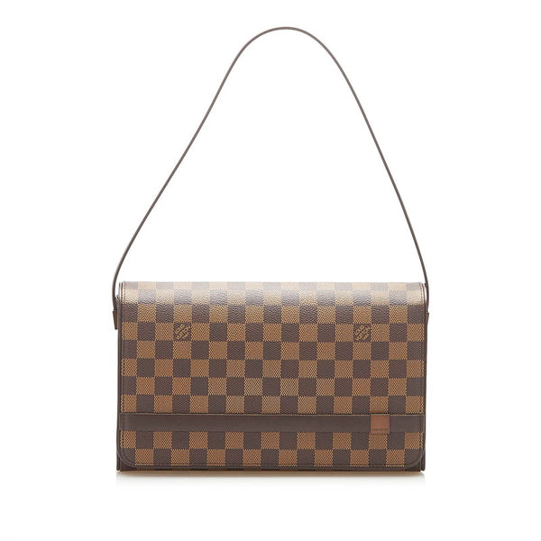ルイ ヴィトン ダミエ トライベッカ ロン N51160 ブラウン PVC レザー ショルダーバッグ レディース LOUIS VUITTON 中古