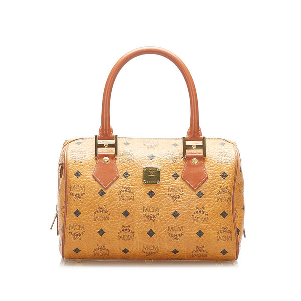 エム シー エム キャメル レザー ボストンバッグ レディース MCM 中古