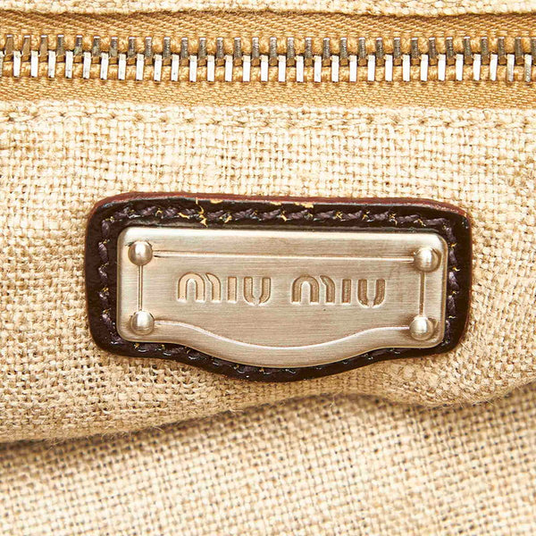 ミュウミュウ ブラウン キャンバス レザー ハンドバッグ レディース MIUMIU 中古