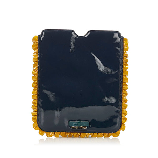 ミュウミュウ リボン 5ARE43 ネイビー イエロー パテントレザー  iPadケース タブレットケース レディース MIUMIU 中古
