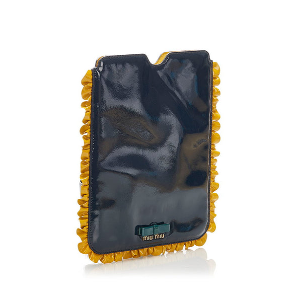 ミュウミュウ リボン 5ARE43 ネイビー イエロー パテントレザー  iPadケース タブレットケース レディース MIUMIU 中古