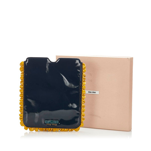 ミュウミュウ リボン 5ARE43 ネイビー イエロー パテントレザー  iPadケース タブレットケース レディース MIUMIU 中古