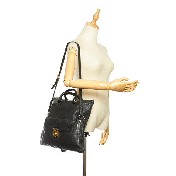 ミュウミュウ RR1300 ブラック レザー ハンドバッグ ショルダーバッグ 2WAY レディース MIUMIU 【中古】