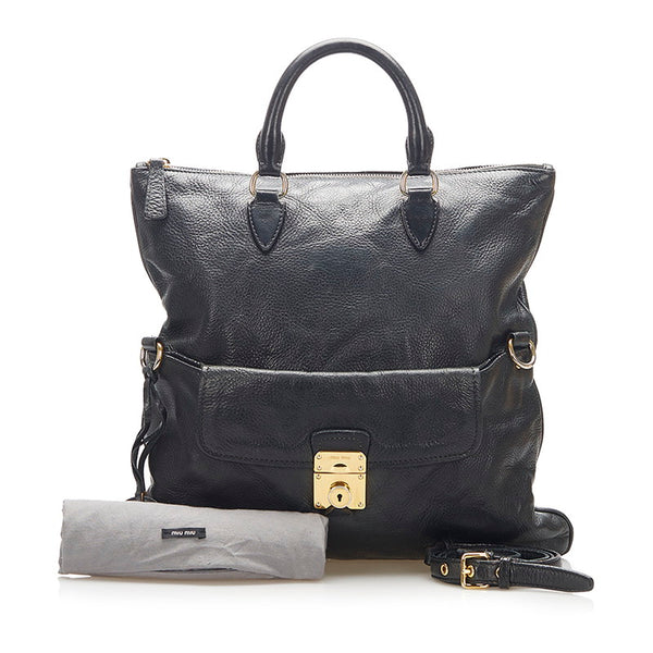 ミュウミュウ RR1300 ブラック レザー ハンドバッグ ショルダーバッグ 2WAY レディース MIUMIU 【中古】