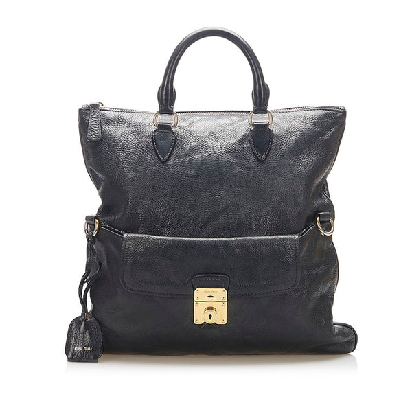 ミュウミュウ RR1300 ブラック レザー ハンドバッグ ショルダーバッグ 2WAY レディース MIUMIU 【中古】