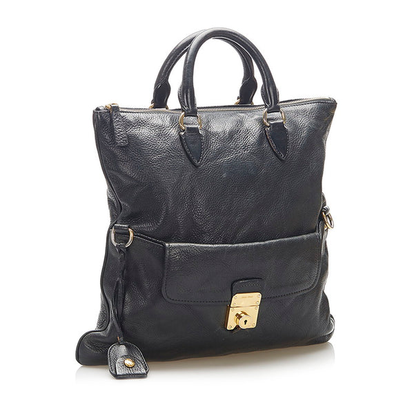 ミュウミュウ RR1300 ブラック レザー ハンドバッグ ショルダーバッグ 2WAY レディース MIUMIU 【中古】