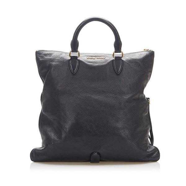 ミュウミュウ RR1300 ブラック レザー ハンドバッグ ショルダーバッグ 2WAY レディース MIUMIU 【中古】