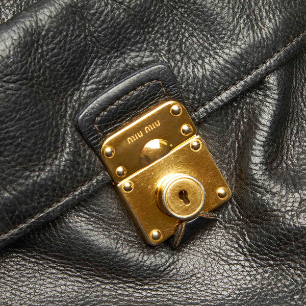 ミュウミュウ RR1300 ブラック レザー ハンドバッグ ショルダーバッグ 2WAY レディース MIUMIU 【中古】