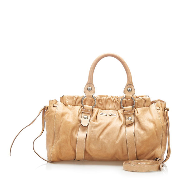 ミュウミュウ ベージュ レザー ハンドバッグ ショルダーバッグ 2WAY レディース MIUMIU 【中古】
