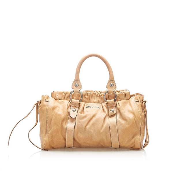 ミュウミュウ ベージュ レザー ハンドバッグ ショルダーバッグ 2WAY レディース MIUMIU 【中古】
