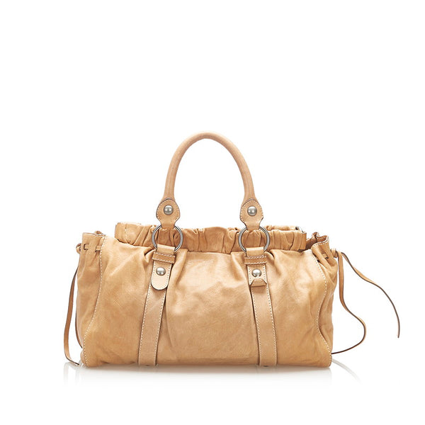ミュウミュウ ベージュ レザー ハンドバッグ ショルダーバッグ 2WAY レディース MIUMIU 【中古】