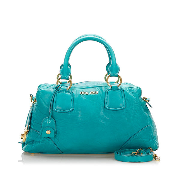 ミュウミュウ グリーン レザー ハンドバッグ ショルダーバッグ 2WAY レディース MIUMIU 中古