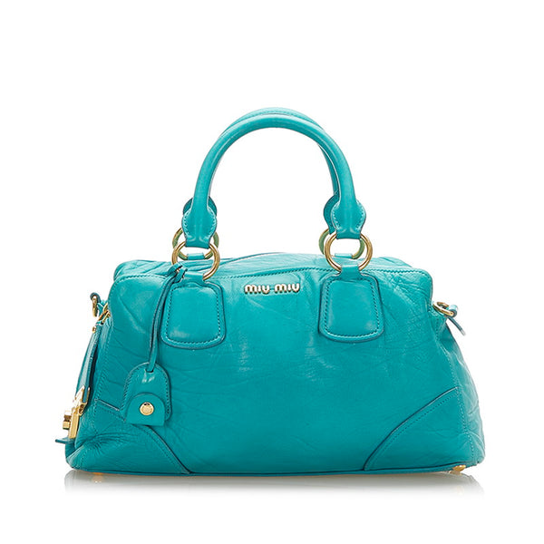 ミュウミュウ グリーン レザー ハンドバッグ ショルダーバッグ 2WAY レディース MIUMIU 中古