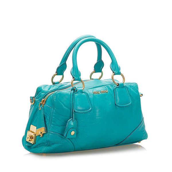 ミュウミュウ グリーン レザー ハンドバッグ ショルダーバッグ 2WAY レディース MIUMIU 中古