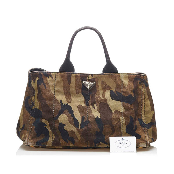 プラダ カナパ カモフラージュ BN2020 グリーン ブラック キャンバス トートバッグ レディース PRADA 中古
