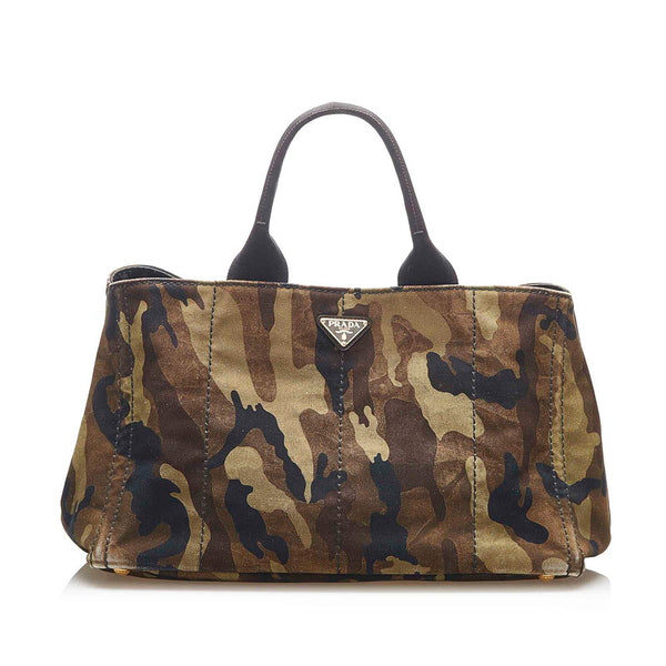 プラダ カナパ カモフラージュ BN2020 グリーン ブラック キャンバス トートバッグ レディース PRADA 中古