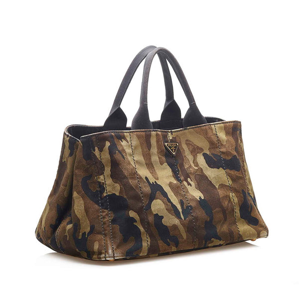 プラダ カナパ カモフラージュ BN2020 グリーン ブラック キャンバス トートバッグ レディース PRADA 中古