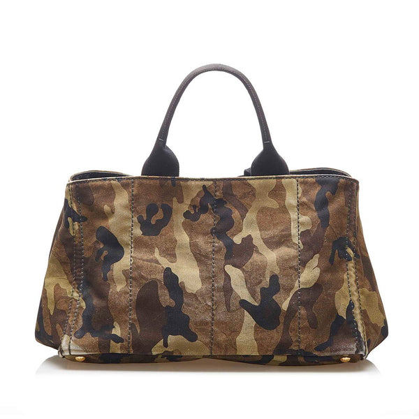 プラダ カナパ カモフラージュ BN2020 グリーン ブラック キャンバス トートバッグ レディース PRADA 中古