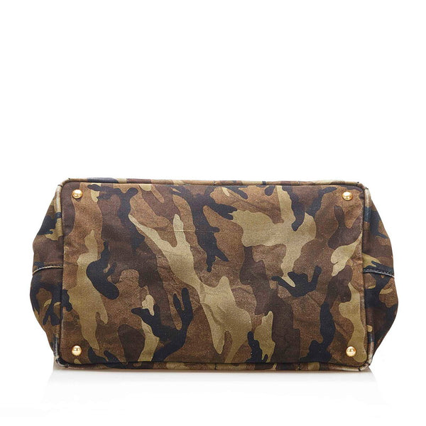 プラダ カナパ カモフラージュ BN2020 グリーン ブラック キャンバス トートバッグ レディース PRADA 中古