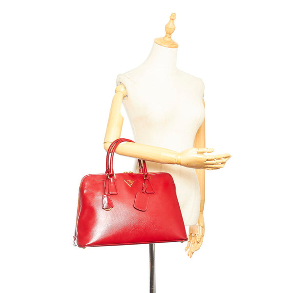 プラダ ヴェルニーチェ BL081 レッド パテントレザー ハンドバッグ レディース PRADA 中古