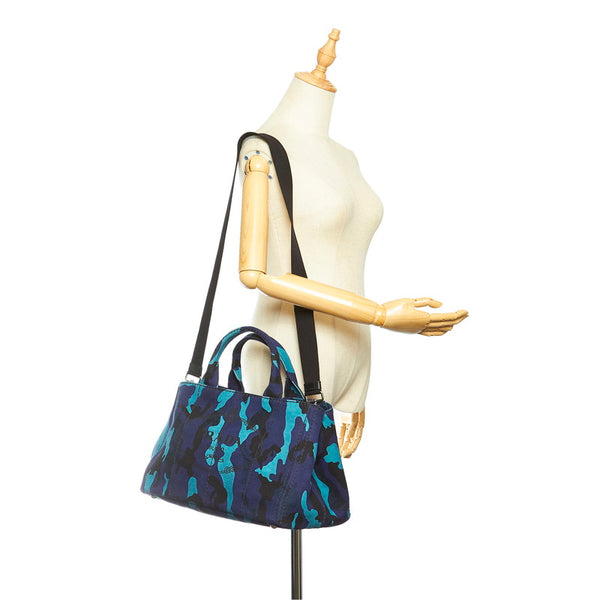 プラダ カナパ カモフラージュ B2642B ブルー グリーン キャンバス トートバッグ ショルダーバッグ 2WAY ユニセックス PRADA 中古