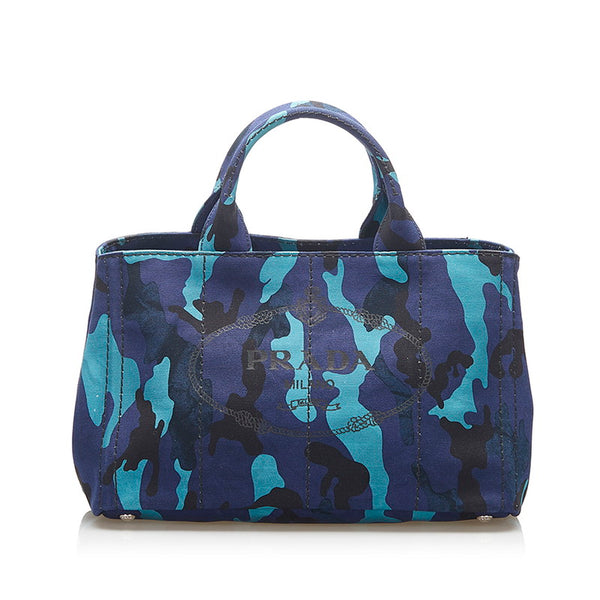 プラダ カナパ カモフラージュ B2642B ブルー グリーン キャンバス トートバッグ ショルダーバッグ 2WAY ユニセックス PRADA 中古