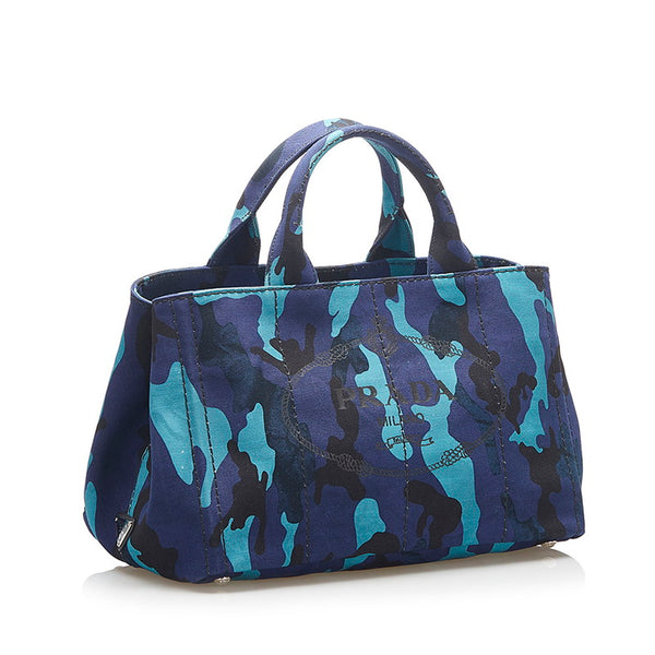プラダ カナパ カモフラージュ B2642B ブルー グリーン キャンバス トートバッグ ショルダーバッグ 2WAY ユニセックス PRADA 中古