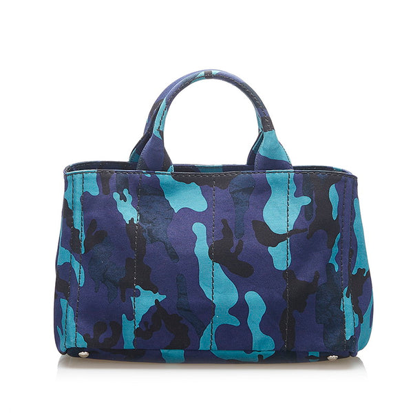 プラダ カナパ カモフラージュ B2642B ブルー グリーン キャンバス トートバッグ ショルダーバッグ 2WAY ユニセックス PRADA 中古
