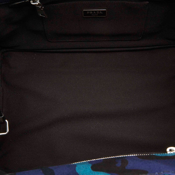 プラダ カナパ カモフラージュ B2642B ブルー グリーン キャンバス トートバッグ ショルダーバッグ 2WAY ユニセックス PRADA 中古