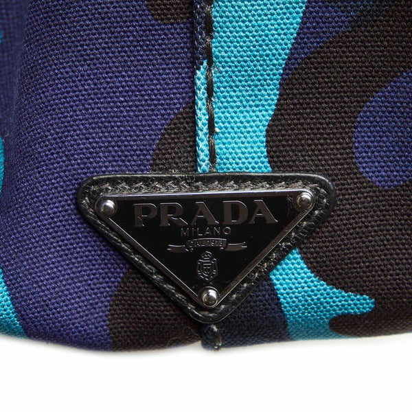 プラダ カナパ カモフラージュ B2642B ブルー グリーン キャンバス トートバッグ ショルダーバッグ 2WAY ユニセックス PRADA 中古