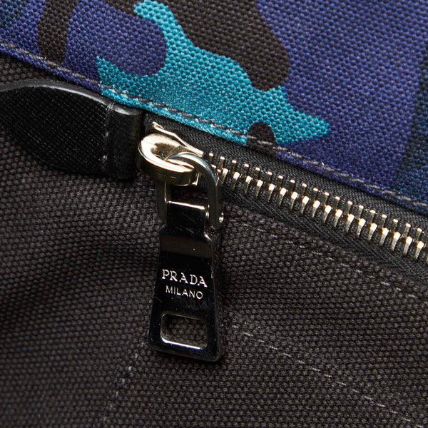 プラダ カナパ カモフラージュ B2642B ブルー グリーン キャンバス トートバッグ ショルダーバッグ 2WAY ユニセックス PRADA 中古