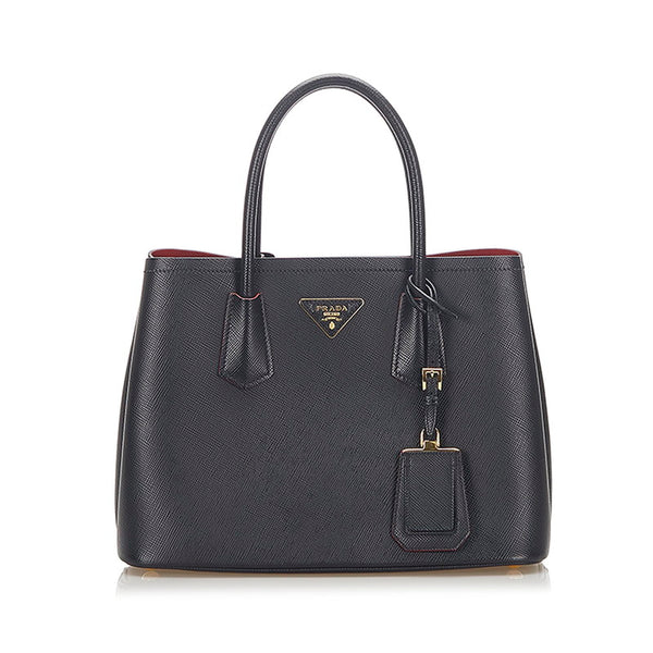プラダ ドゥーブレ 1BG887 ブラック レッド レザー サフィアーノ  ハンドバッグ ショルダーバッグ 2WAY レディース PRADA 中古