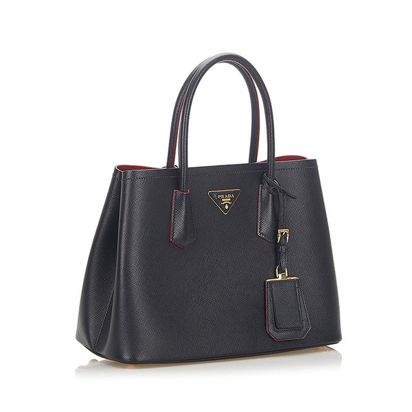 プラダ ドゥーブレ 1BG887 ブラック レッド レザー サフィアーノ  ハンドバッグ ショルダーバッグ 2WAY レディース PRADA 中古