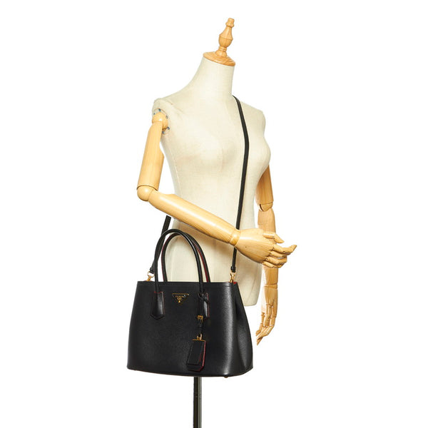プラダ ドゥーブレ 1BG887 ブラック レッド レザー サフィアーノ  ハンドバッグ ショルダーバッグ 2WAY レディース PRADA 中古