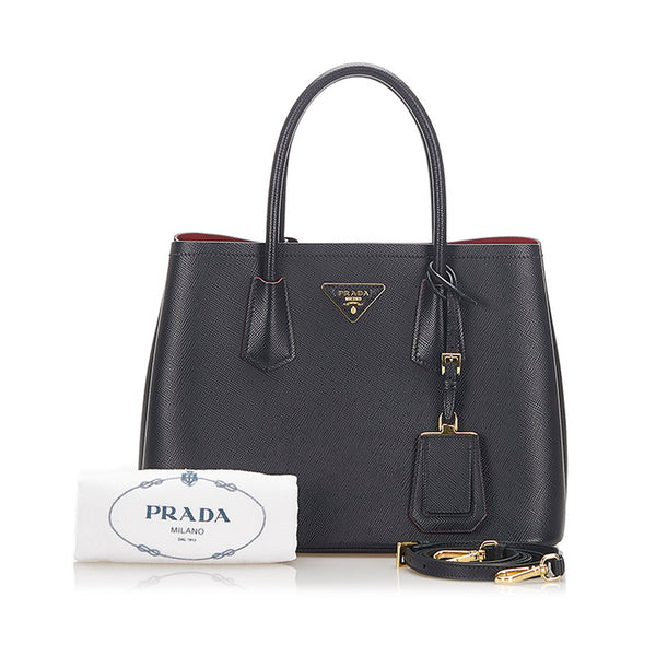 プラダ ドゥーブレ 1BG887 ブラック レッド レザー サフィアーノ  ハンドバッグ ショルダーバッグ 2WAY レディース PRADA 中古